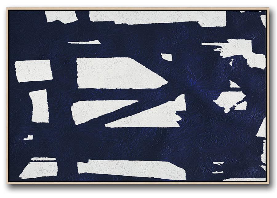 Horizontal Abstract Painting Navy Blue Minimalist Painting On Canvas - Art On A Canvas Extra Large